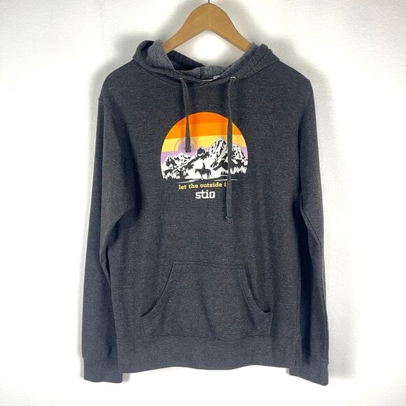 STIO Hoodie Women's Medium Dark Gray Mountain Graphic Print Fleece Sweatshirt - Picture 1 of 9